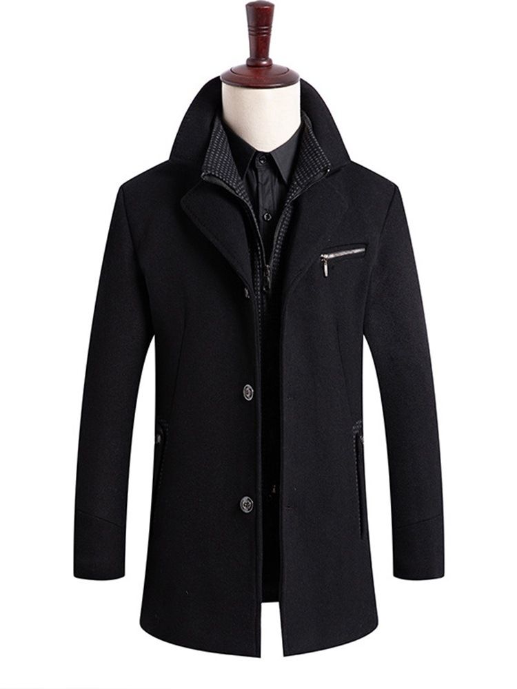 Casaco De Lã De Inverno Masculino Com Botão De Zíper Liso