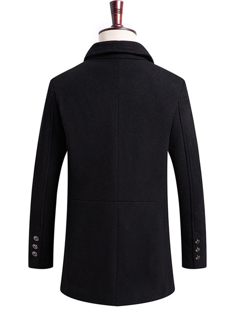 Casaco De Lã De Inverno Masculino Com Botão De Zíper Liso