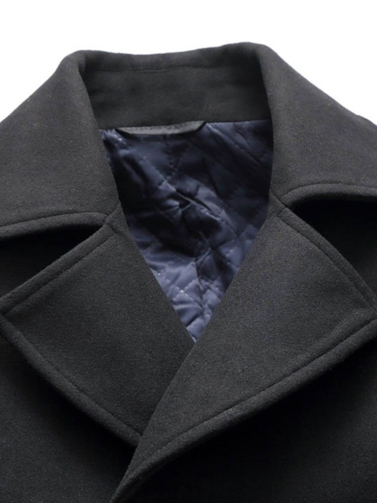 Casaco De Lã Masculino Fino De Lapela Lisa Com Peito Duplo
