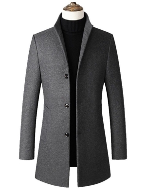 Casaco Liso De Lã Masculina De Comprimento Médio Com Colarinho Liso