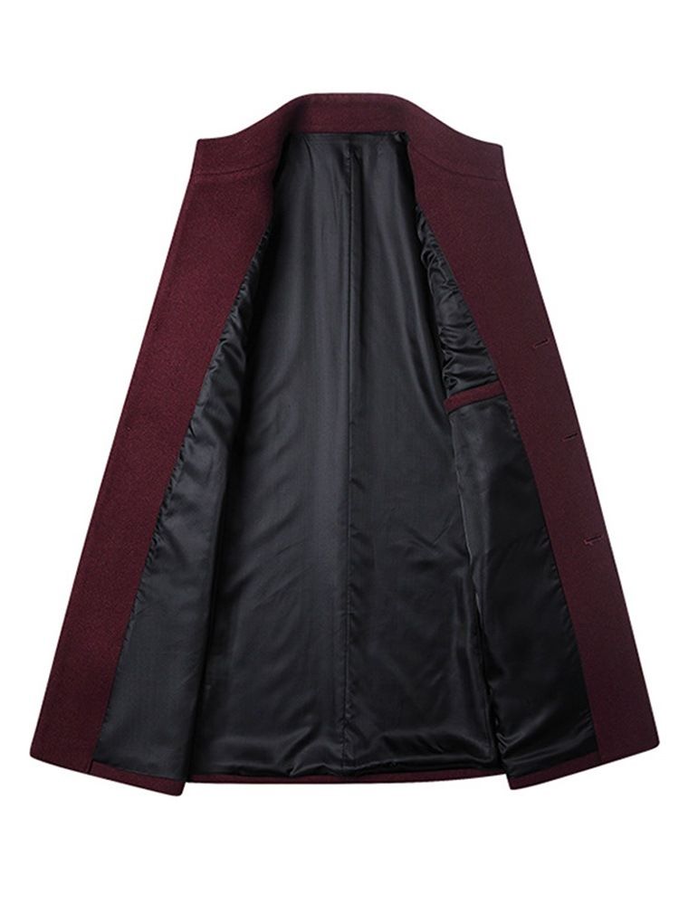 Casaco Liso De Lã Masculina De Comprimento Médio Com Colarinho Liso