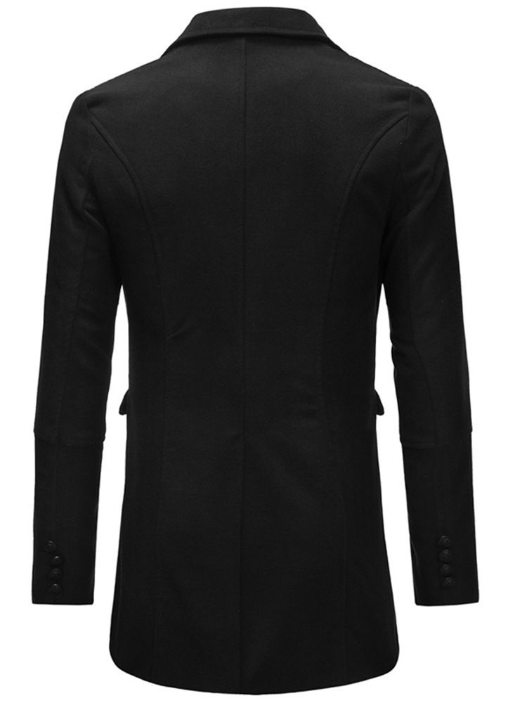 Casaco Liso De Lã Masculina De Comprimento Médio Com Peito Duplo