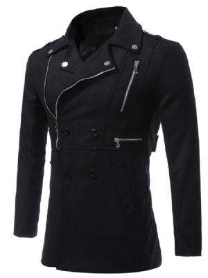 Casaco Masculino Casual Multi-zíper De Cor Sólida