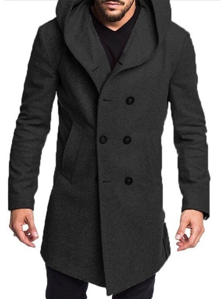 Casaco Masculino Com Capuz Liso De Peito Duplo