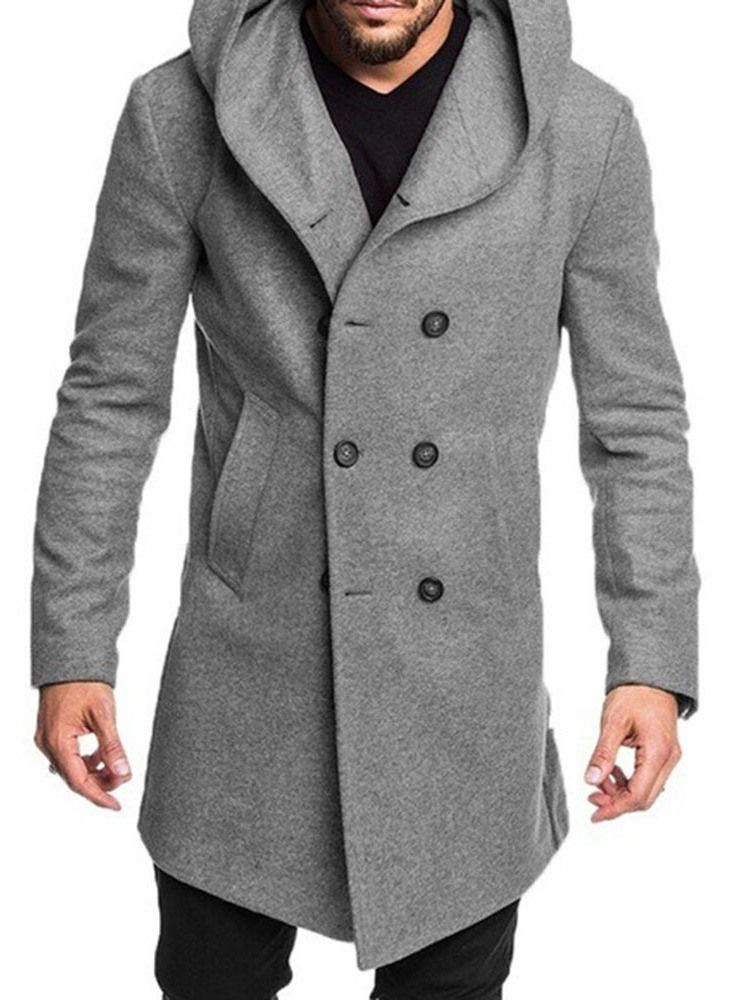Casaco Masculino Com Capuz Liso De Peito Duplo
