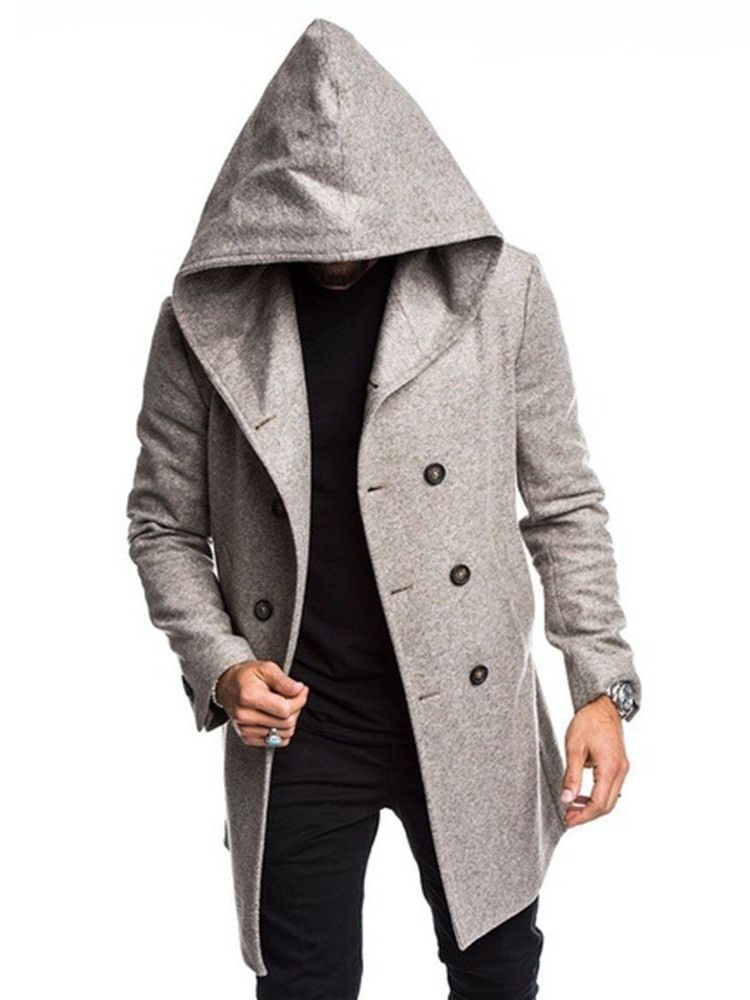 Casaco Masculino Com Capuz Liso De Peito Duplo