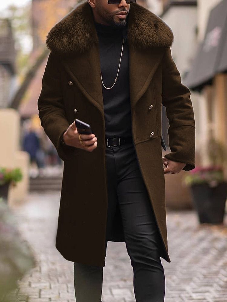 Casaco Masculino Liso Longo Lapela Reto De Peito Duplo