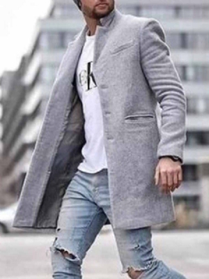 Casaco Masculino Liso Liso Reto De Comprimento Médio
