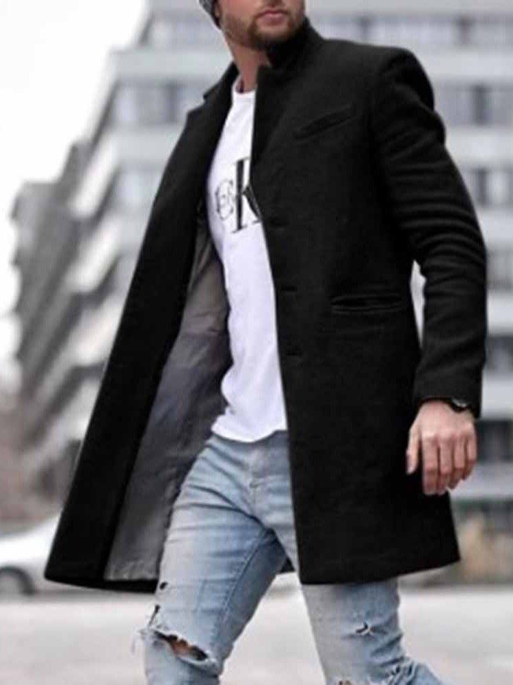Casaco Masculino Liso Liso Reto De Comprimento Médio