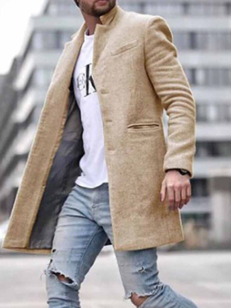 Casaco Masculino Liso Liso Reto De Comprimento Médio