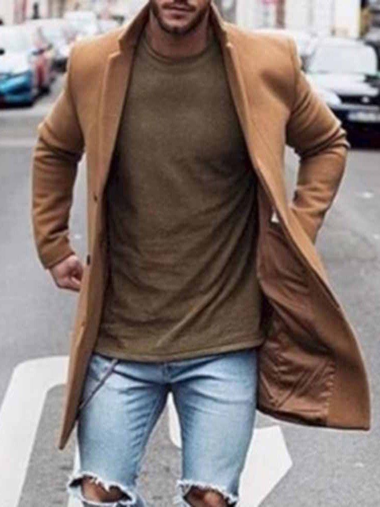 Casaco Masculino Liso Liso Reto De Comprimento Médio