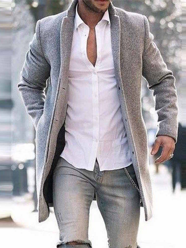 Casaco Masculino Liso Liso Reto De Comprimento Médio