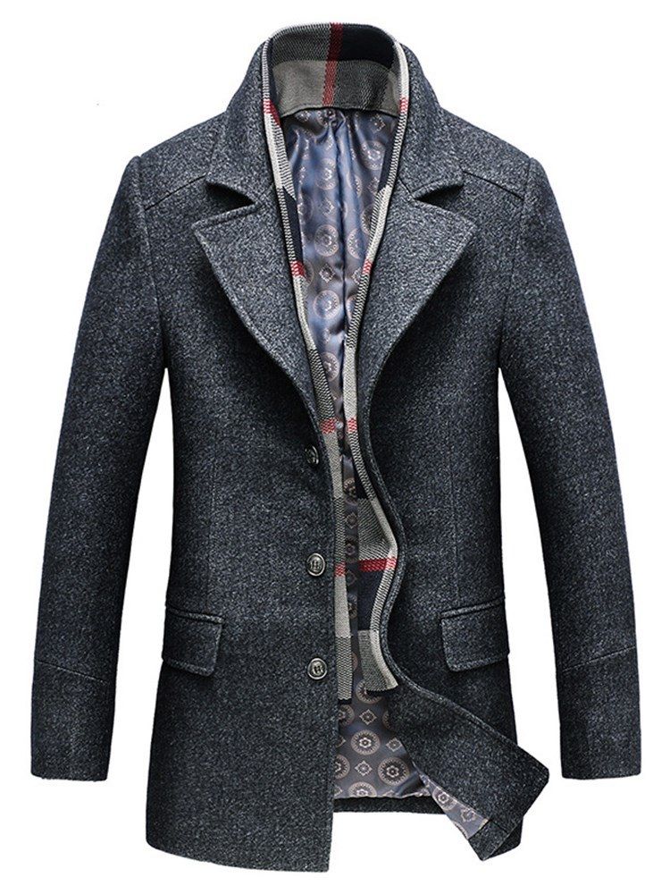 Casacos De Lã De Inverno De Comprimento Médio Masculino De Lapela Lisa