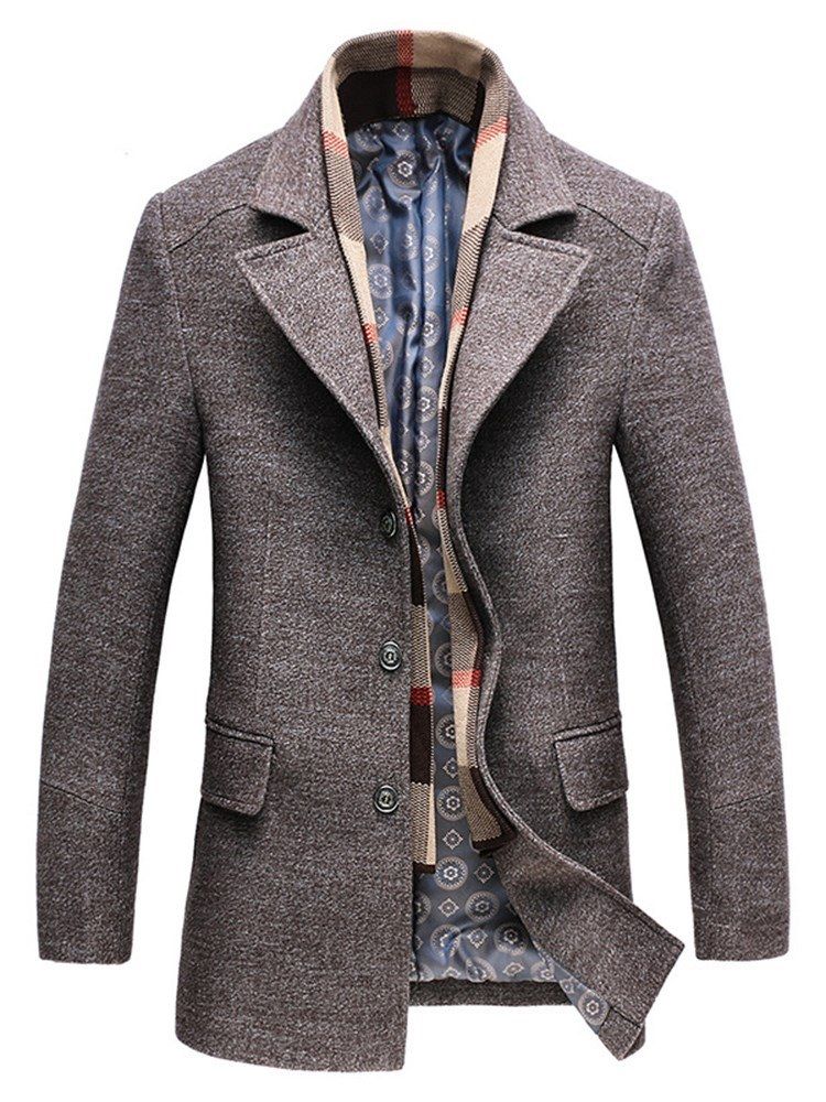 Casacos De Lã De Inverno De Comprimento Médio Masculino De Lapela Lisa