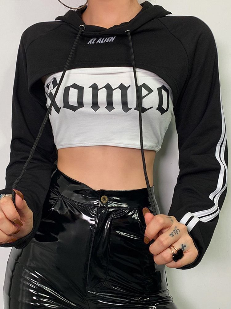 Camisola Feminina De Manga Comprida Com Capuz Na Barriga Exposta