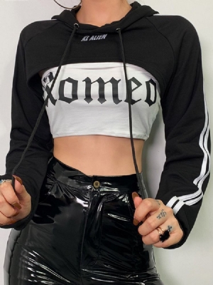 Camisola Feminina De Manga Comprida Com Capuz Na Barriga Exposta