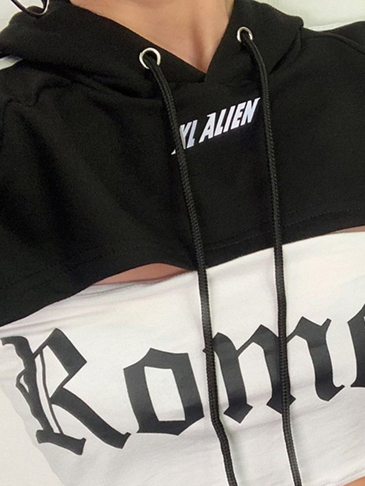 Camisola Feminina De Manga Comprida Com Capuz Na Barriga Exposta