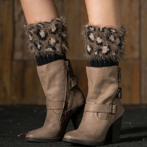 Botas Femininas Com Estampa De Leopardo Meias E Punhos