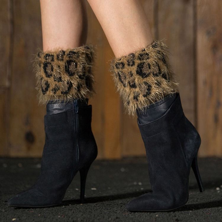 Botas Femininas Com Estampa De Leopardo Meias E Punhos
