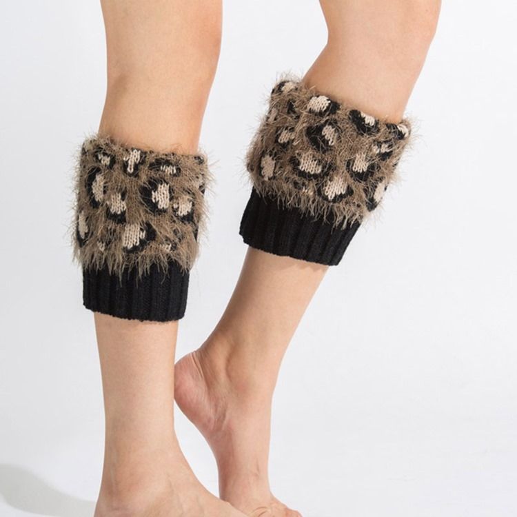 Botas Femininas Com Estampa De Leopardo Meias E Punhos