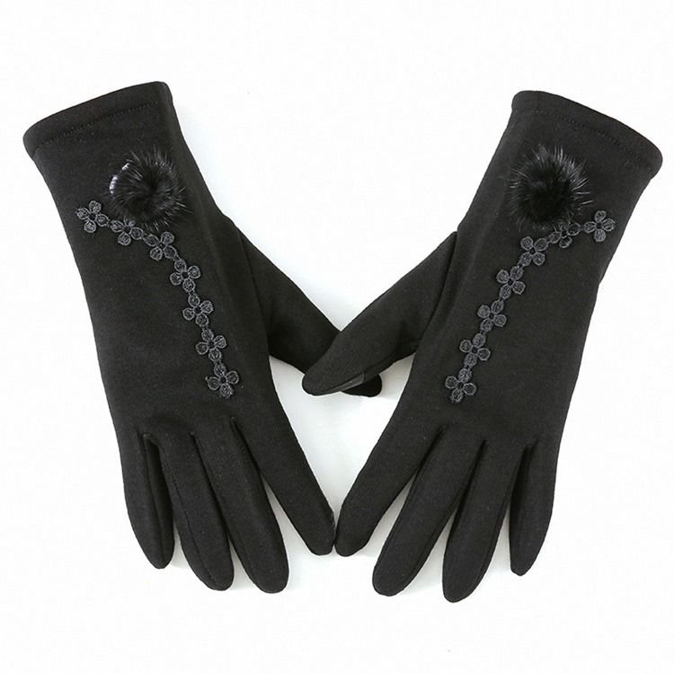 Luvas Femininas De Bordado Com Flores De Inverno