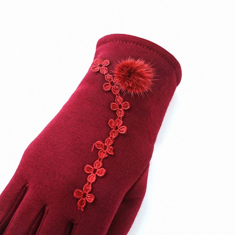 Luvas Femininas De Bordado Com Flores De Inverno
