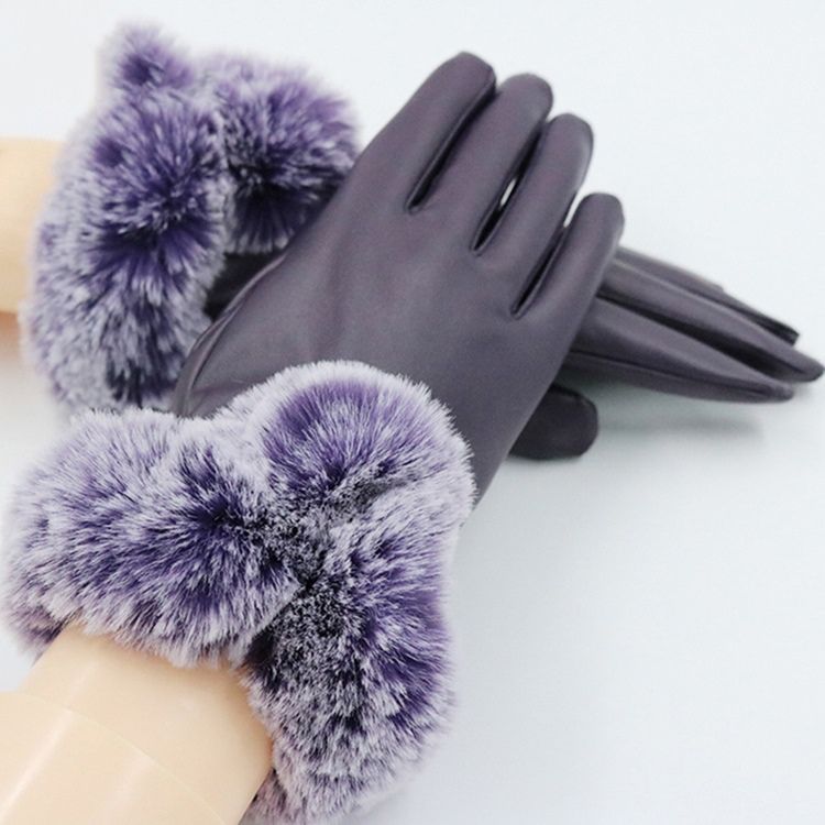 Luvas Femininas De Cabelo Fofo Cônico De Couro À Prova De Vento Para Senhora
