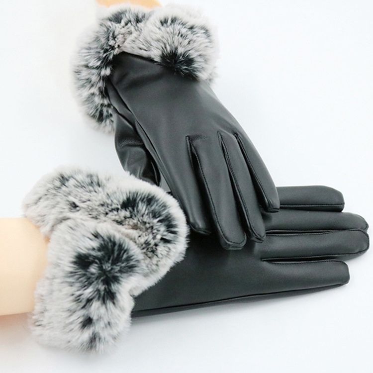 Luvas Femininas De Cabelo Fofo Cônico De Couro À Prova De Vento Para Senhora