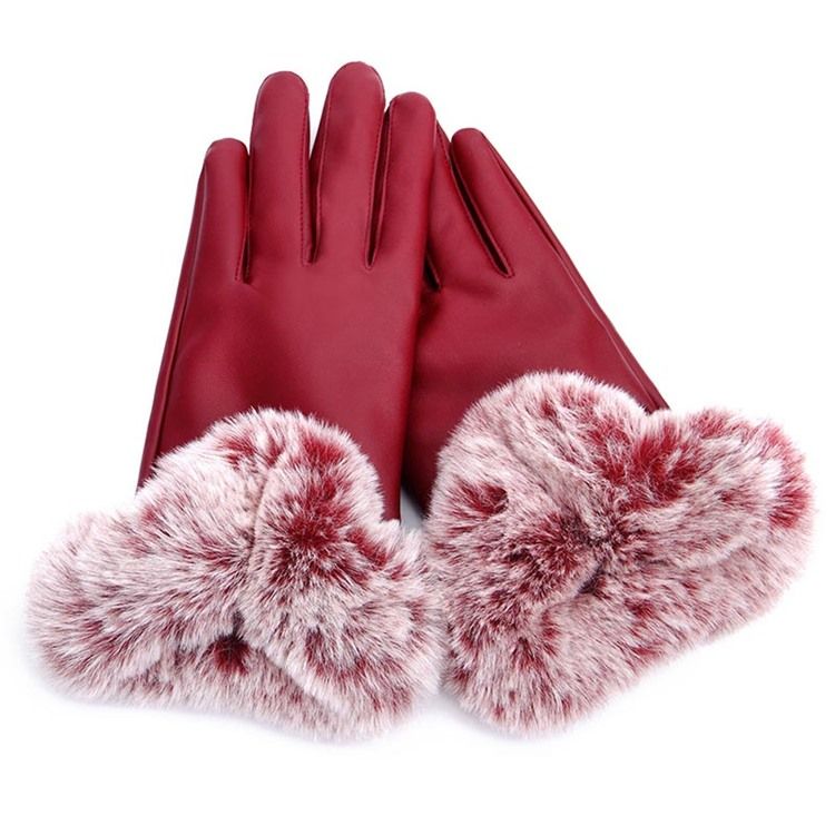 Luvas Femininas Com Bola De Cabelo De Pu Com Tela De Toque Da Moda