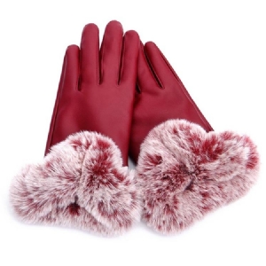 Luvas Femininas Com Bola De Cabelo De Pu Com Tela De Toque Da Moda