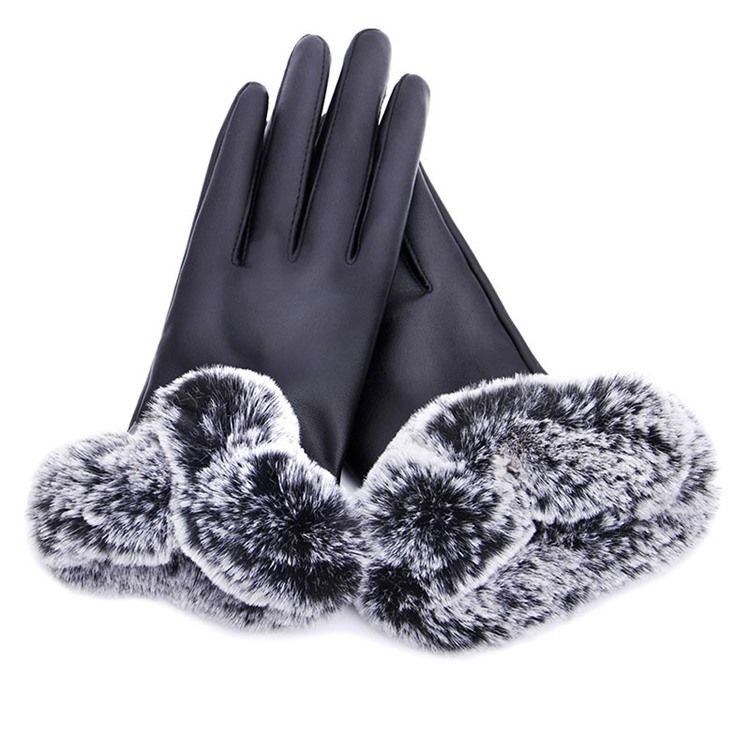 Luvas Femininas Com Bola De Cabelo De Pu Com Tela De Toque Da Moda