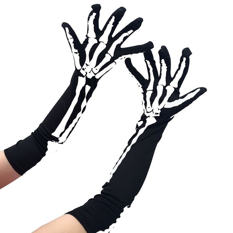Luvas Femininas De Halloween Com Crânio De Cosplay