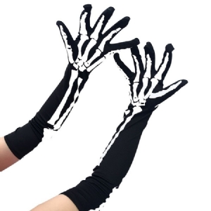Luvas Femininas De Halloween Com Crânio De Cosplay