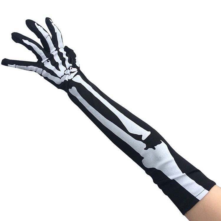 Luvas Femininas De Halloween Com Crânio De Cosplay