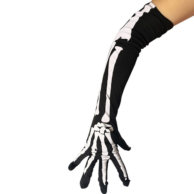 Luvas Femininas De Halloween Com Crânio De Cosplay