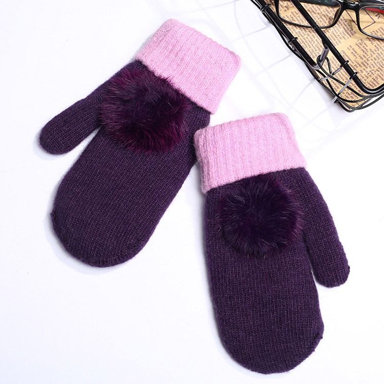 Luvas De Inverno De Pelúcia Em Bloco De Cores Femininas