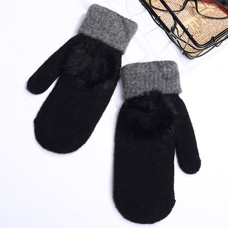 Luvas De Inverno De Pelúcia Em Bloco De Cores Femininas