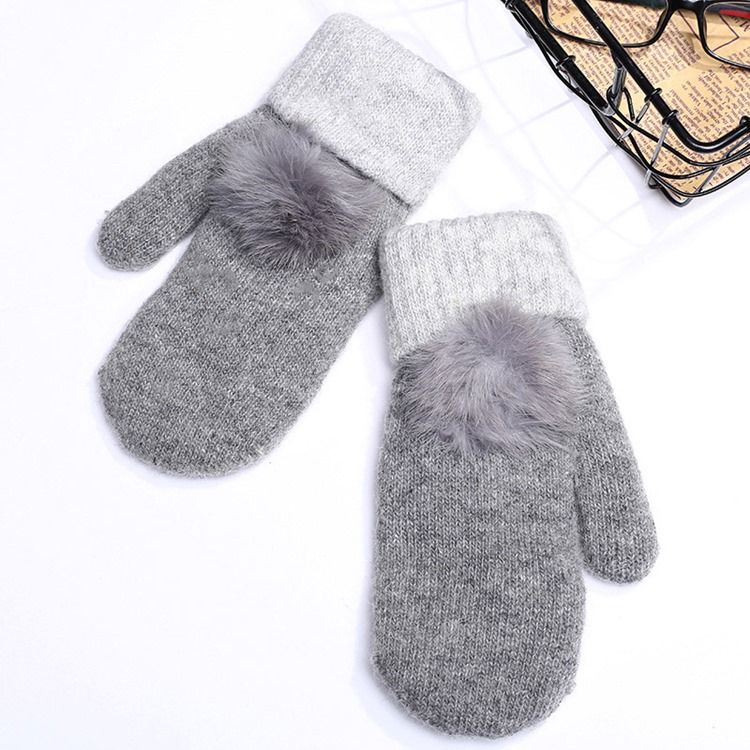 Luvas De Inverno De Pelúcia Em Bloco De Cores Femininas