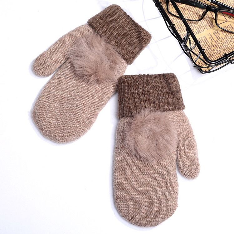 Luvas De Inverno De Pelúcia Em Bloco De Cores Femininas
