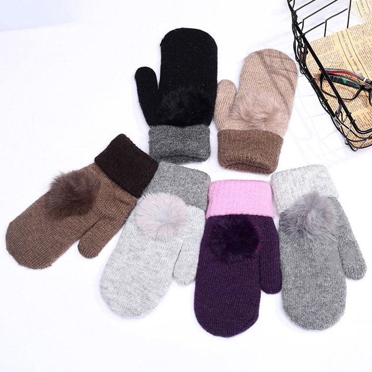 Luvas De Inverno De Pelúcia Em Bloco De Cores Femininas