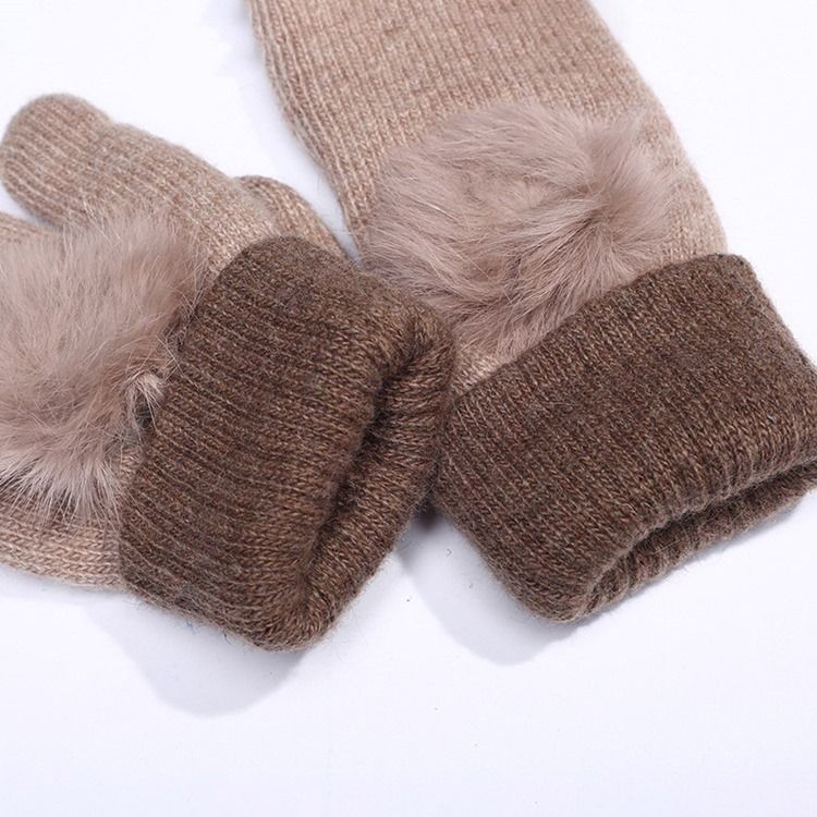 Luvas De Inverno De Pelúcia Em Bloco De Cores Femininas