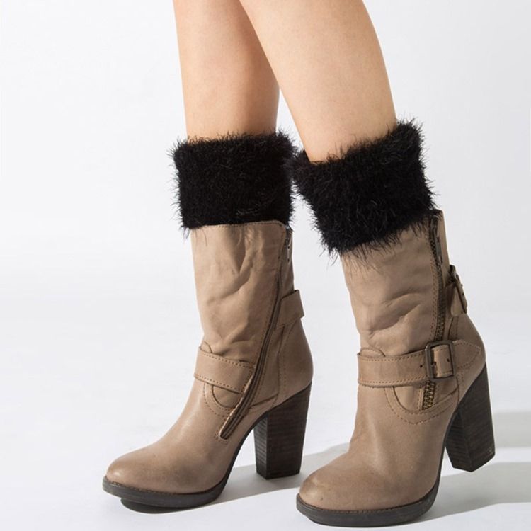Meias Femininas Com Bota De Pelúcia De Cor Pura