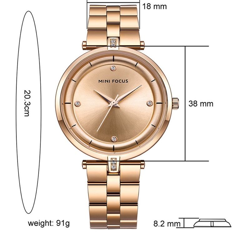 Relógio Feminino Clássico Com Pulseira De Aço Quartzo Diamante À Prova D'água