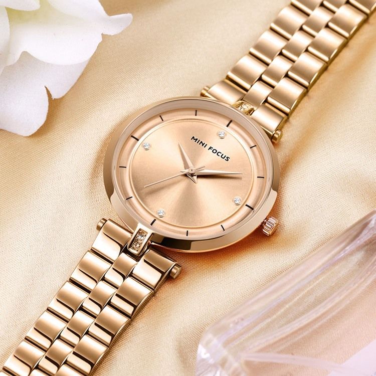 Relógio Feminino Clássico Com Pulseira De Aço Quartzo Diamante À Prova D'água