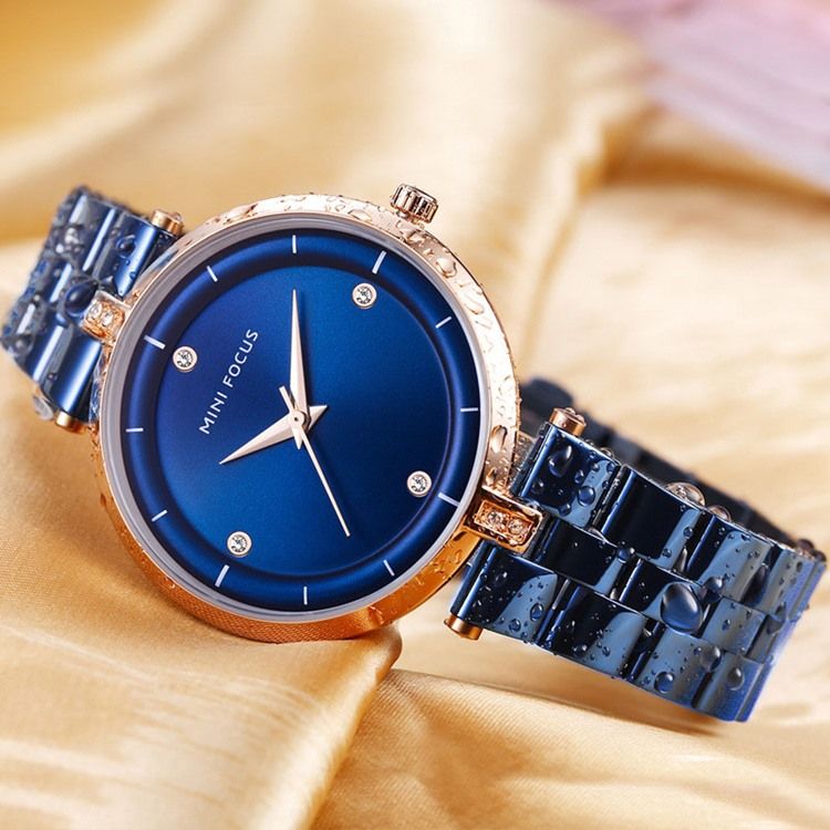 Relógio Feminino Clássico Com Pulseira De Aço Quartzo Diamante À Prova D'água