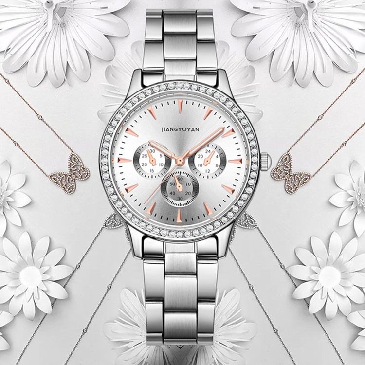 Relógio Feminino Com Pulseira De Aço De Quartzo À Prova D'água