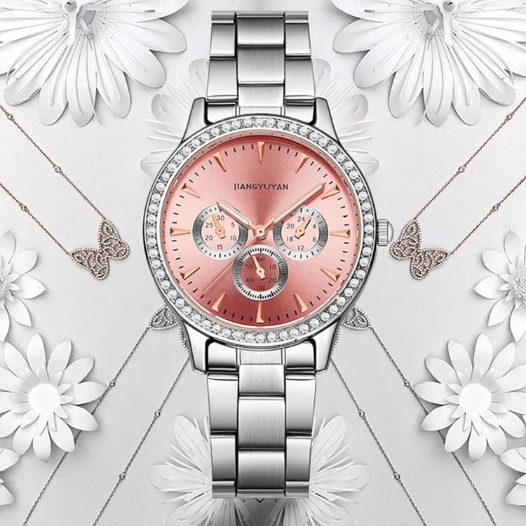 Relógio Feminino Com Pulseira De Aço De Quartzo À Prova D'água