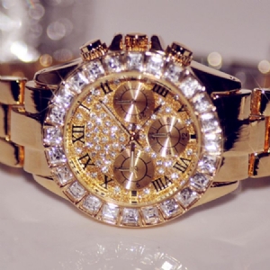 Relógio Feminino De Luxo Dourado Brilhante