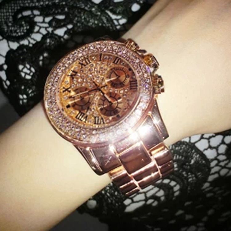 Relógio Feminino De Luxo Dourado Brilhante
