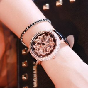 Relógio Floral Pu Feminino
